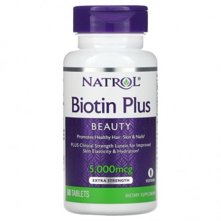 Natrol, 비오틴 플러스, 엑스트라 스트렝스, 5,000 mcg, 60정