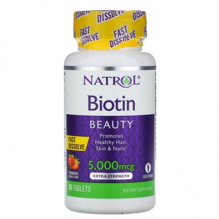 Natrol, 비오틴, 딸기, 5,000mcg, 90정