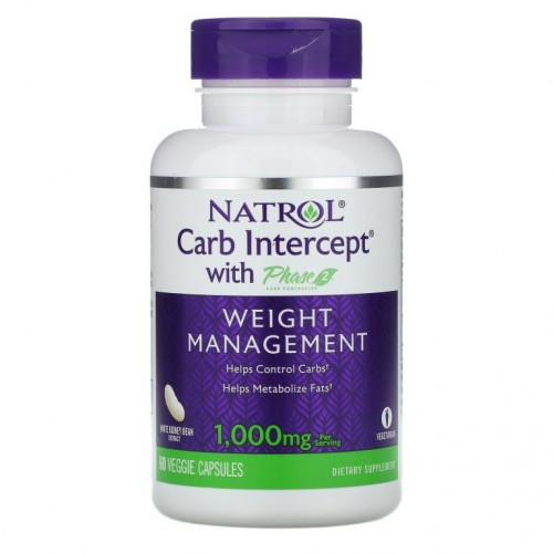 Natrol, 2단계 탄수화물 조절제 함유 Carb Intercept, 500 mg, 베지 캡슐 60정