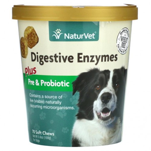 NaturVet, 소화 효소, 플러스 프리바이오틱스와 프로바이틱스, 70 소프트 츄잉 정제, 5.9 oz (168 g)