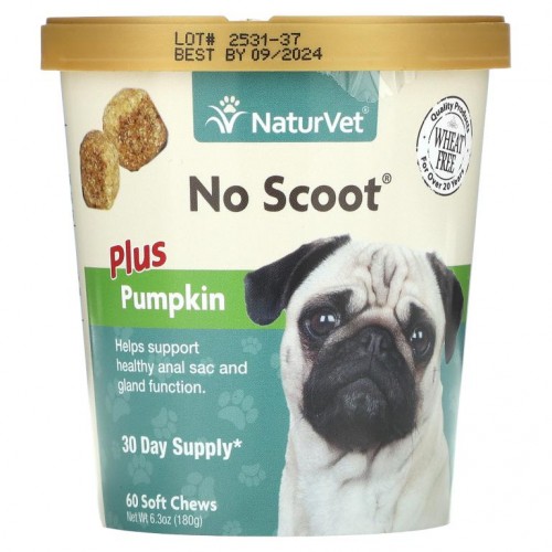 NaturVet, No Scoot 플러스 펌킨, 반려견용, 소프트츄 60개, 180g(6.3oz)