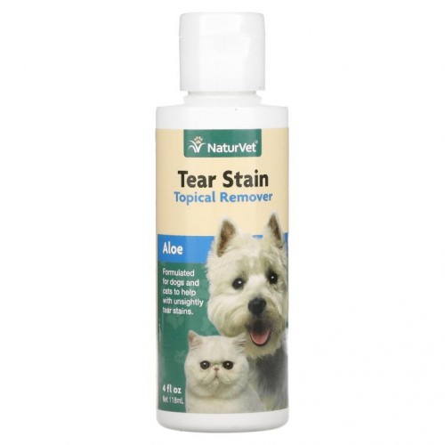NaturVet, Tear Stain, 알로에 함유 국소용 제거제, 반려견 및 반려묘용, 118ml(4fl oz)