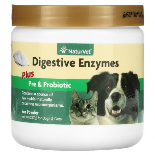 NaturVet, 소화 효소 플러스 프리바이오틱 및 프로바이오틱 파우더, 강아지 및 고양이용, 227g(8oz)