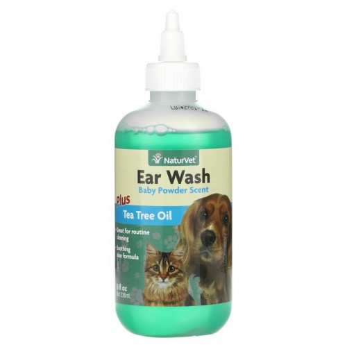 NaturVet, 귀 세척 플러스 티트리 오일, 베이비 파우더 향, 236ml(8fl oz)