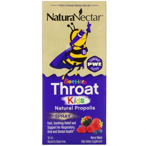 NaturaNectar, Bee Hero 스로트 키즈, 천연 프로폴리스 스프레이, 베리 블라스트, 30ml