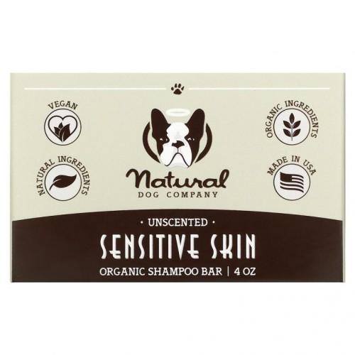 Natural Dog Company, 유기농 샴푸바 비누, 민감성 피부용, 무향, 4oz