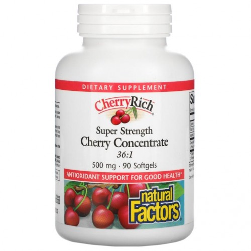 Natural Factors, 체리 농축물, 슈퍼 스트렝스, 500mg, 소프트젤 90정