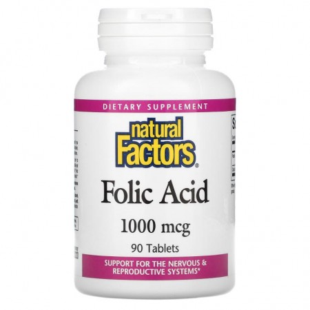 Natural Factors, 엽산, 1,000mcg, 90정