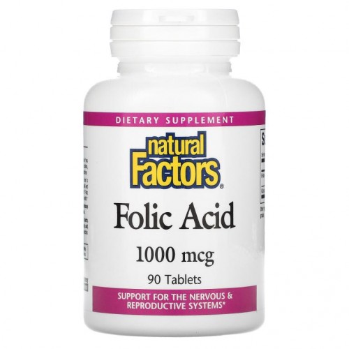 Natural Factors, 엽산, 1,000mcg, 90정