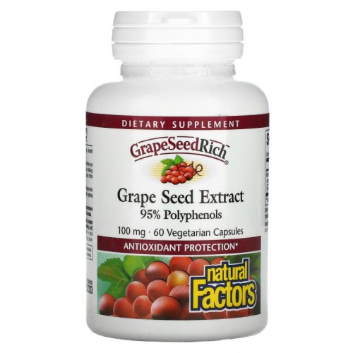 Natural Factors, 포도 씨추출물, 100mg, 베지 캡슐 60정