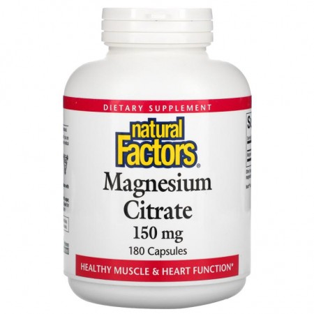 Natural Factors, 마그네슘시트레이트, 150mg, 캡슐 180정