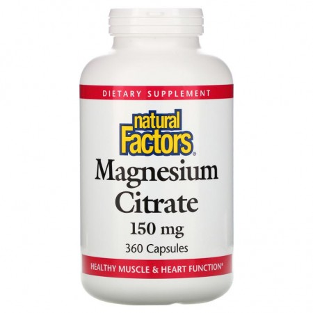 Natural Factors, 마그네슘 시트레이트, 150mg, 캡슐 360정