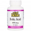 Natural Factors, 엽산, 400mcg, 90정