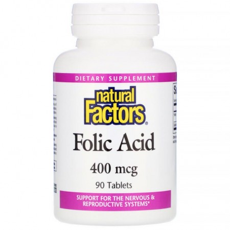 Natural Factors, 엽산, 400mcg, 90정