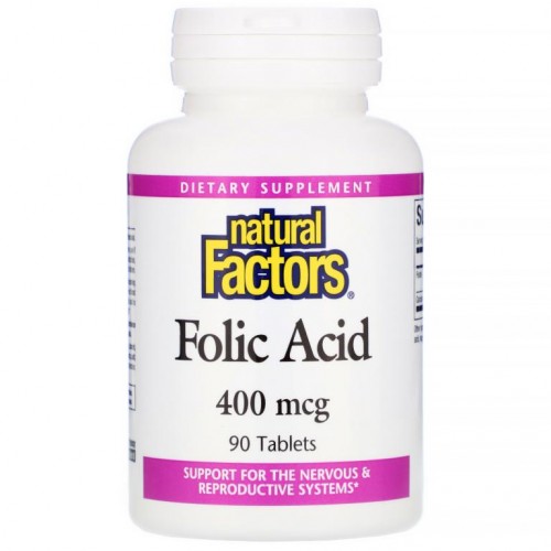 Natural Factors, 엽산, 400mcg, 90정