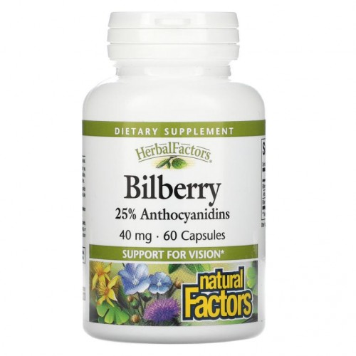 Natural Factors, 빌베리, 40mg, 캡슐 60정