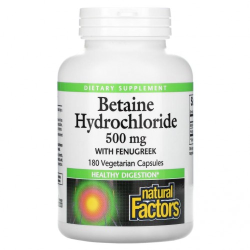 Natural Factors, 베타인 염산염 호로파 함유, 500mg, 베지 캡슐 180정