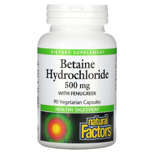 Natural Factors, 베타인 염산염 호로파 함유, 500mg, 베지 캡슐 90정