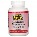 Natural Factors, 칼슘 및 마그네슘, 비타민D3 함유 시트레이트, 90정