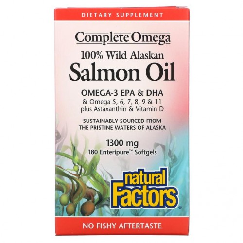Natural Factors, 100% 자연산 알래스카 연어 오일, 1300 mg , Enteripure 소프트젤 180정
