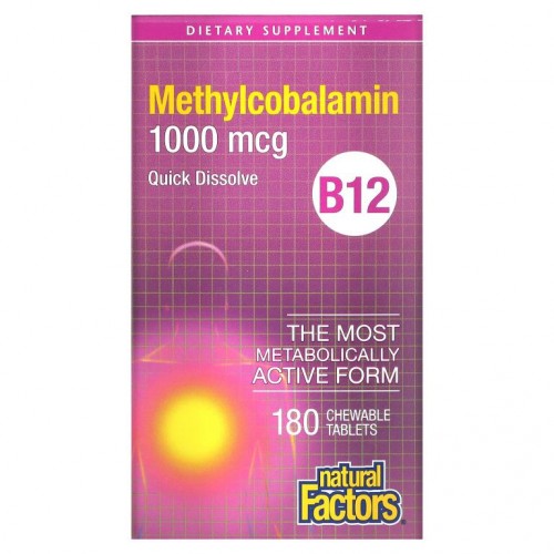 Natural Factors, B12, 메틸코발라민, 1,000mcg, 츄어블 180정