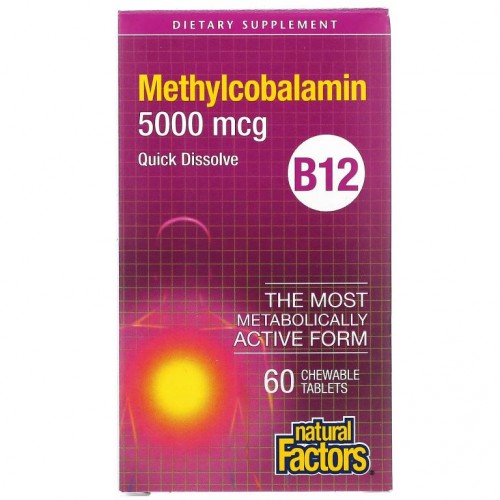 Natural Factors, B12, 메틸코발라민, 5,000mcg, 츄어블 60정