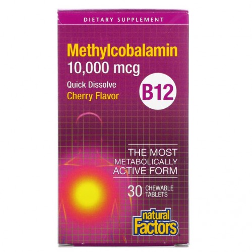 Natural Factors, B12 메틸코발라민, 체리, 10,000 mcg, 츄어블 30정