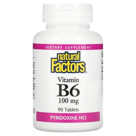 Natural Factors, 비타민B6, 피리독신 HCl, 100mg, 90정