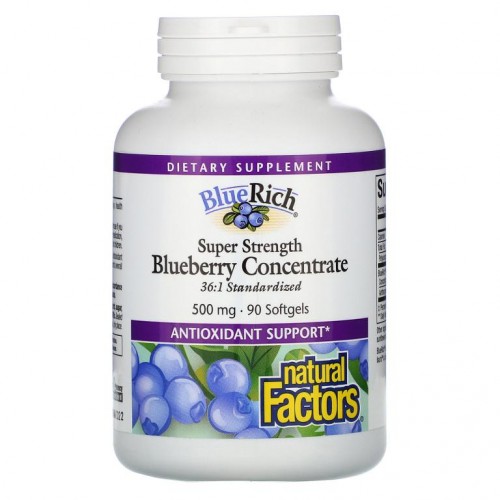 Natural Factors, BlueRich, 고강도 블루베리 농축물, 500mg, 소프트젤 90정
