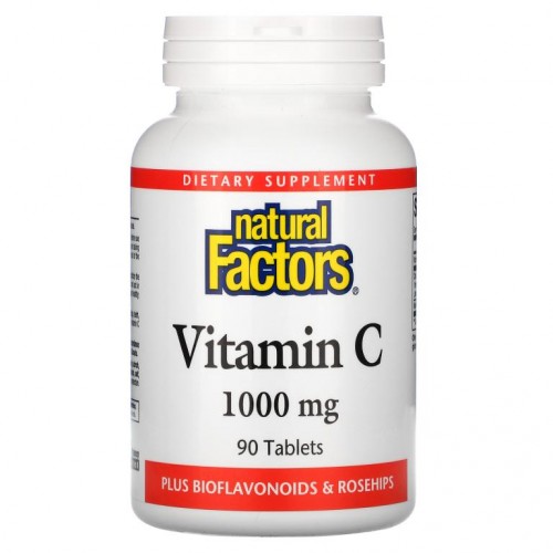 Natural Factors, 비타민C, 플러스 바이오플라보노이드 및 로즈힙, 1,000mg, 90정