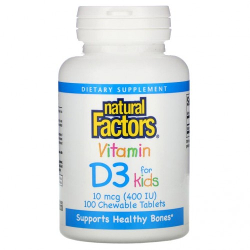 Natural Factors, 아기용 비타민 D3, 딸기 맛, 400 IU, 100 추어블정
