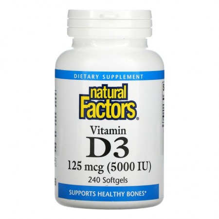 Natural Factors, 비타민D3, 125mcg(5,000IU), 소프트젤 240정