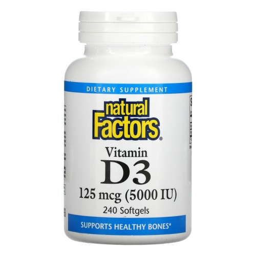 Natural Factors, 비타민D3, 125mcg(5,000IU), 소프트젤 240정