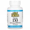 Natural Factors, 비타민 D3, 125mcg(5,000 IU), 소프트젤 120정