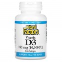 Natural Factors, 비타민D3, 250 mcg (10,000 IU), 소프트젤 120정