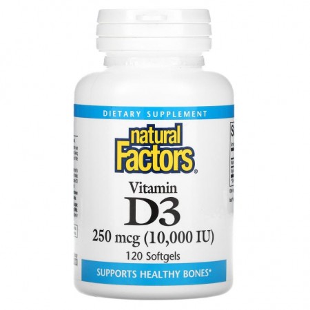 Natural Factors, 비타민D3, 250 mcg (10,000 IU), 소프트젤 120정