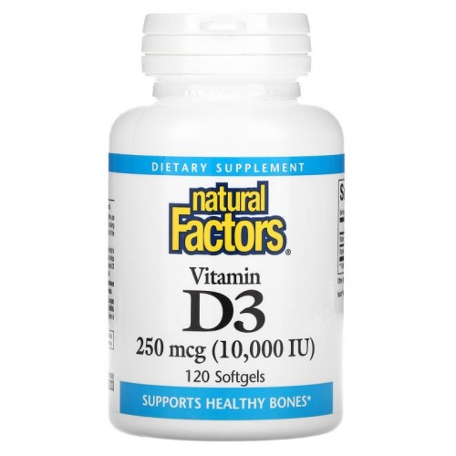 Natural Factors, 비타민D3, 250 mcg (10,000 IU), 소프트젤 120정