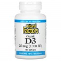Natural Factors, 비타민D3, 25mcg(1,000IU), 소프트젤 180정