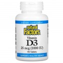 Natural Factors, 비타민D3, 25mcg(1,000IU), 90정