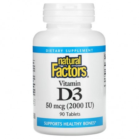 Natural Factors, 비타민D3, 50 mcg (2,000 IU), 90정