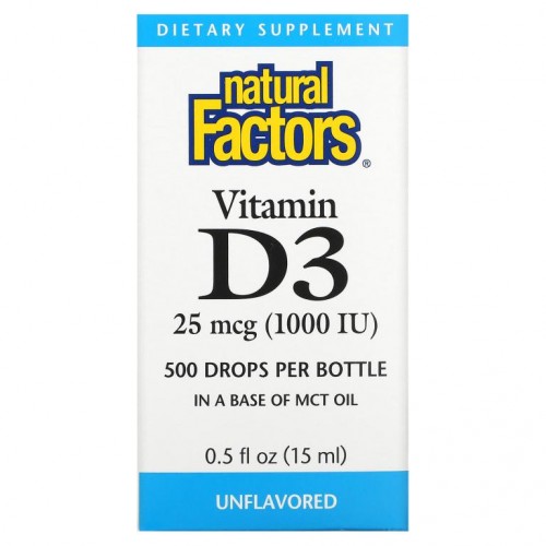 Natural Factors, 비타민D3 드롭스, 무맛, 25mcg(1,000IU), 15ml(0.5fl oz)