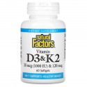 Natural Factors, 비타민D3 & K2, 소프트젤 60정