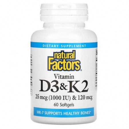 Natural Factors, 비타민D3 & K2, 소프트젤 60정