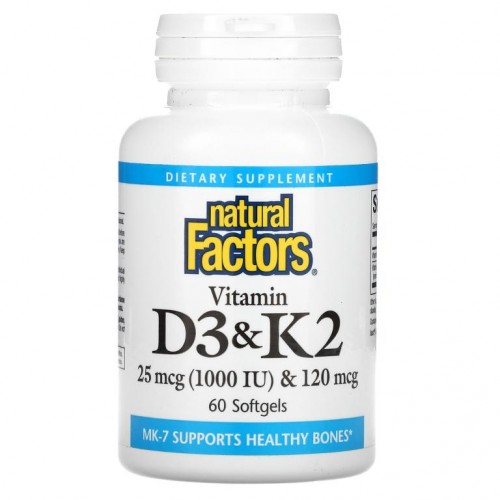 Natural Factors, 비타민D3 & K2, 소프트젤 60정