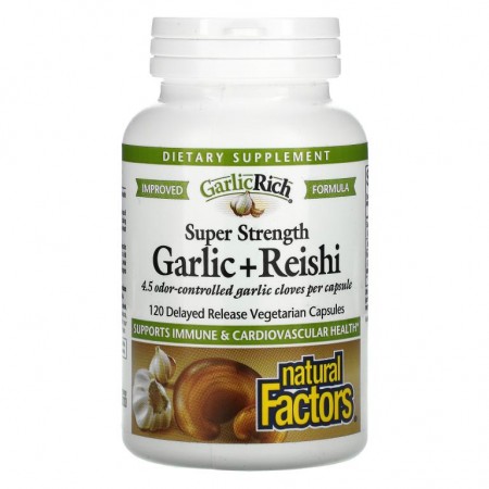 Natural Factors, GarlicRich, 초강력 마늘 + 영지버섯, 지연 방출 베지 캡슐 120정