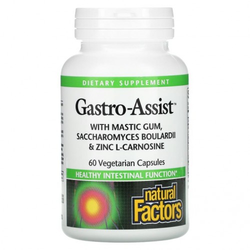 Natural Factors, Gastro-Assist, 매스틱 검, 사카로미세스 보울라디 및 아연 L-카르노신 함유, 베지 캡슐 60정