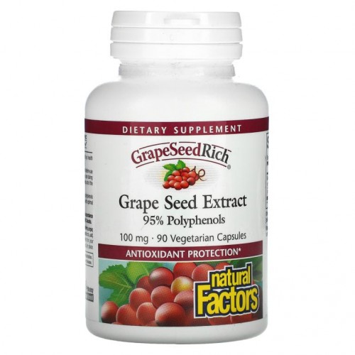 Natural Factors, GrapeSeedRich, 포도 씨추출물, 100mg, 베지 캡슐 90정