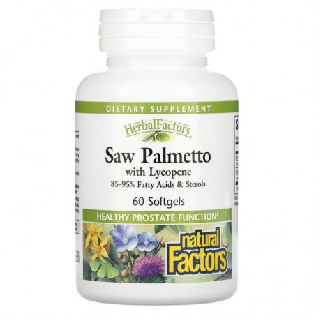 Natural Factors, HerbalFactors, 쏘팔메토 및 라이코펜, 소프트젤 60정