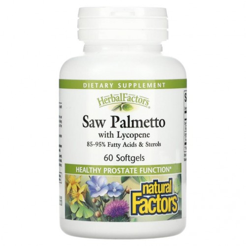 Natural Factors, HerbalFactors, 쏘팔메토 및 라이코펜, 소프트젤 60정