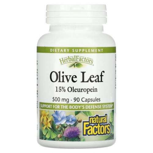 Natural Factors, Herbal Factors, 올리브잎, 500mg, 캡슐 90정